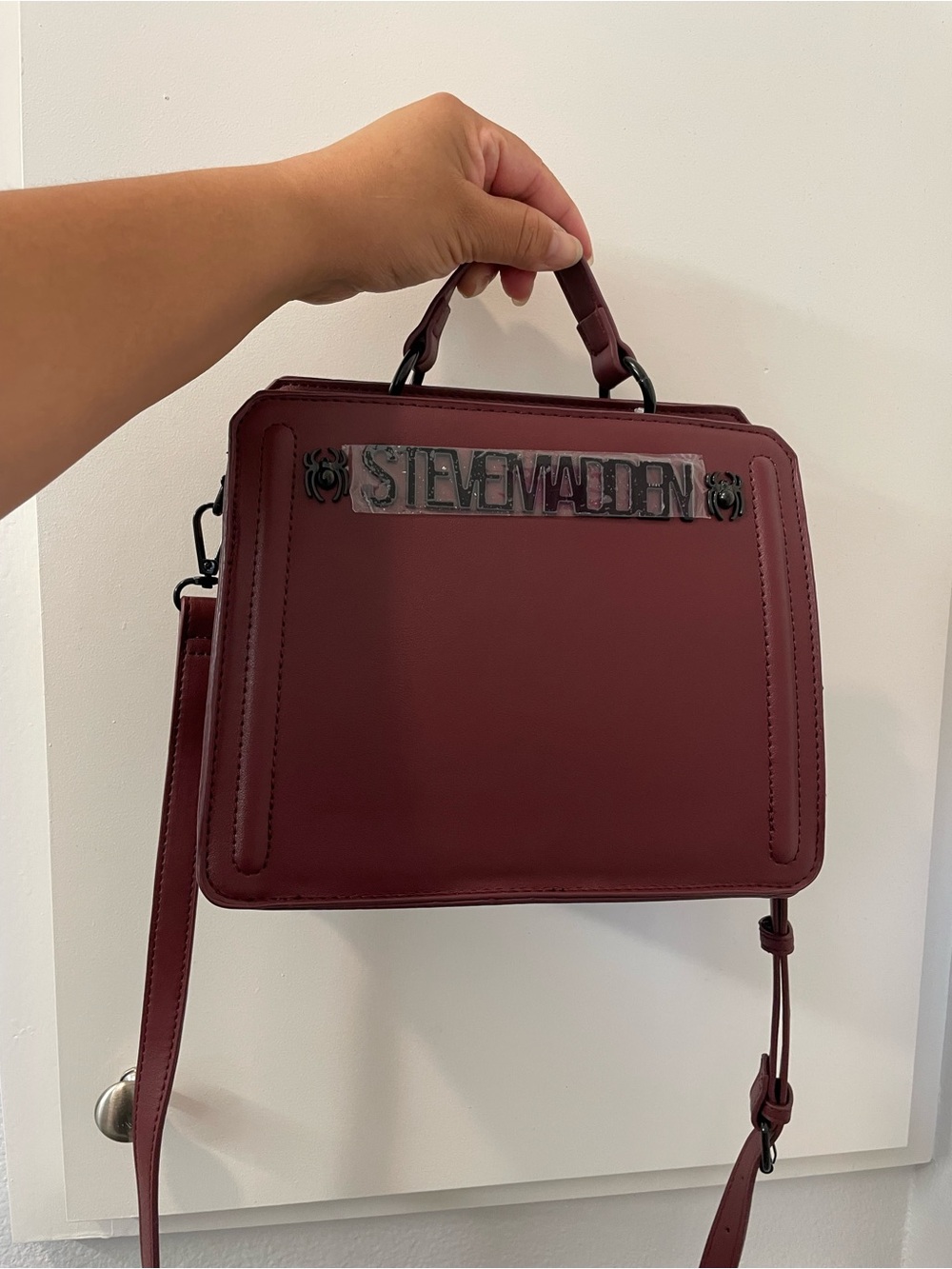 Steve Madden Burgundy Top-Handle Satchel with Detachable Strap